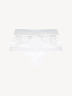 White Lycra Control Fit High-waist Thong With Chantilly Lace