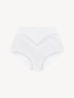 White Lycra Control Fit High-waist Briefs With Chantilly Lace