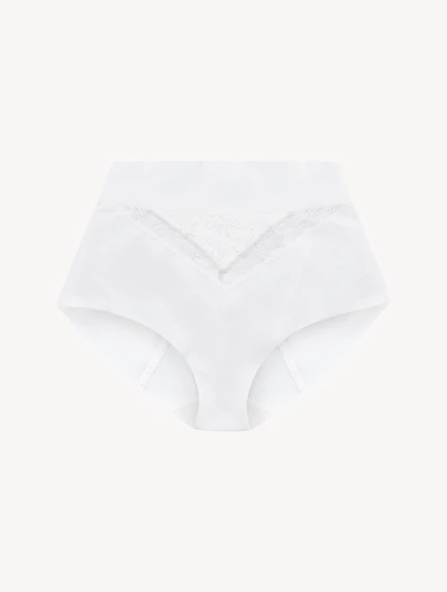 White Lycra Control Fit High-waist Briefs With Chantilly Lace