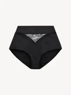 Black Lycra Control Fit High-waist Briefs With Chantilly Lace