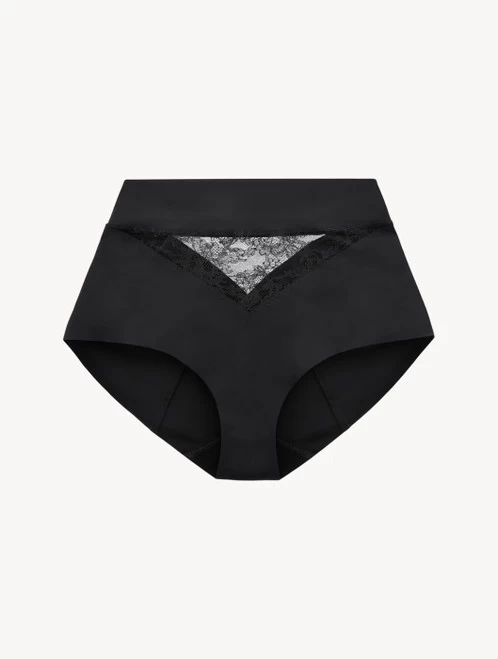 Black Lycra Control Fit High-waist Briefs With Chantilly Lace