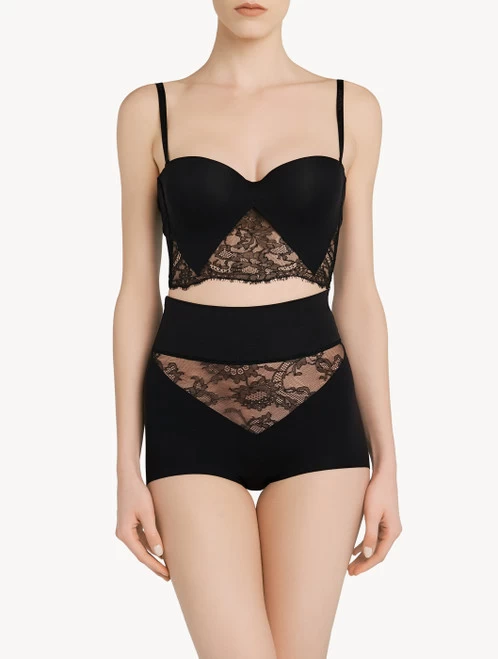 Black Lycra Control Fit High-waist Briefs With Chantilly Lace - Image 2