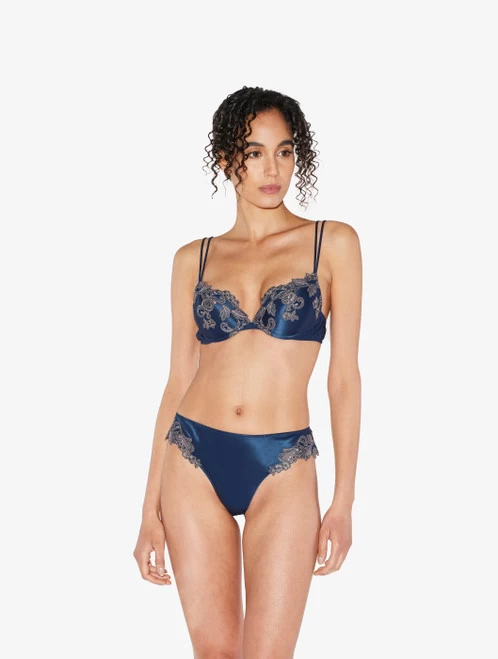 Maison Blue Silk Satin G-string With Frastaglio - Image 2