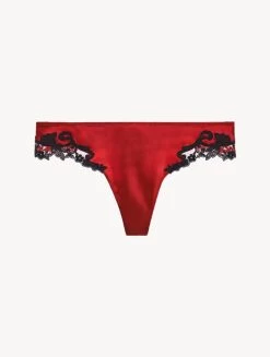 Maison Red Silk Thong With Frastaglio