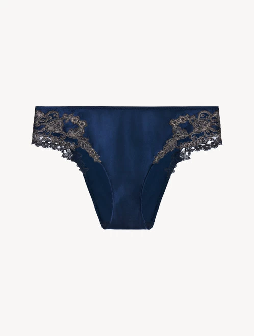 Maison Blue Silk Medium Briefs With Frastaglio