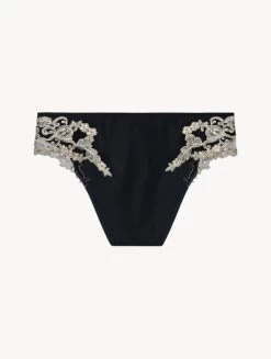 Maison Black Silk Medium Briefs With Frastaglio