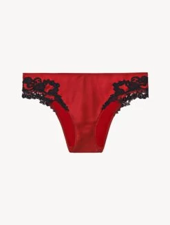 Maison Red Silk Medium Briefs With Frastaglio