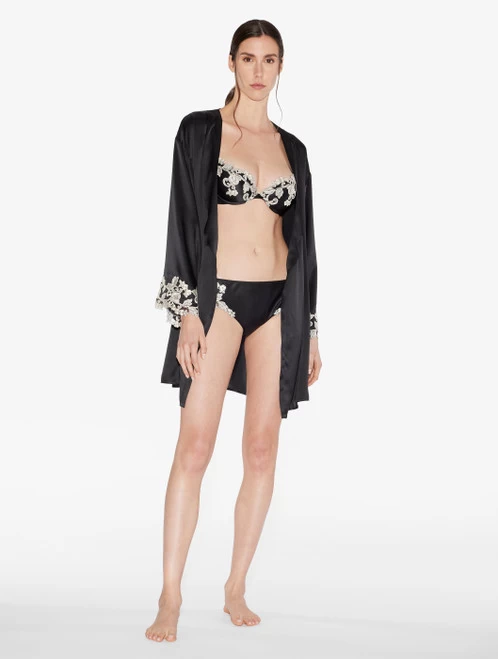 Maison Black Silk Short Robe With Frastaglio - Image 4