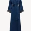 Maison Blue Long Silk Robe With Frastaglio