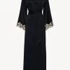Maison Black Long Silk Robe With Frastaglio