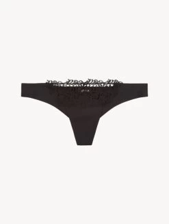 Black Thong With Macramé