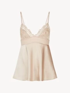 Rose Beige Silk Camisole With Macrame