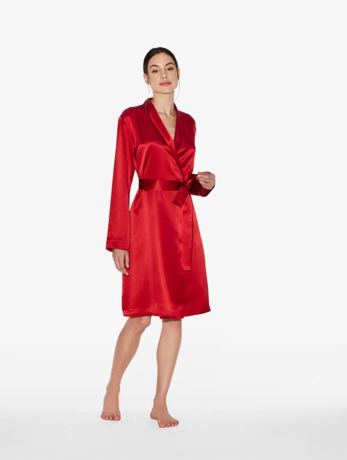 Silk Short Robe In Garnet - Image 2