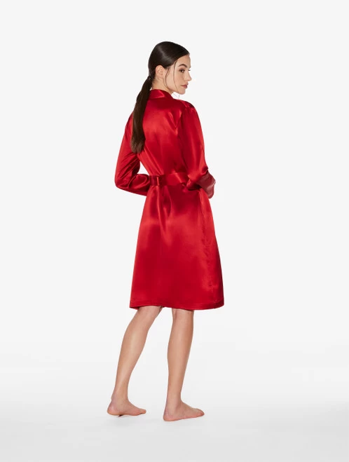 Silk Short Robe In Garnet - Image 3