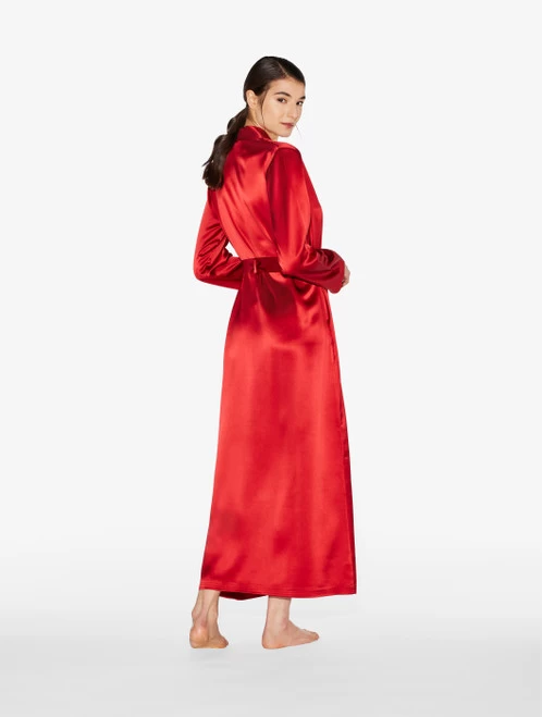 Silk Long Robe In Garnet - Image 3