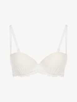 Bandeau Bra In Off-white Lycra With Embroidered Tulle