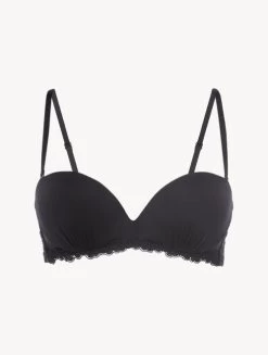 Bandeau Bra In Black Lycra With Embroidered Tulle