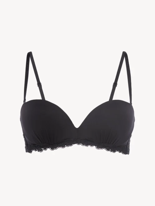 Bandeau Bra In Black Lycra With Embroidered Tulle