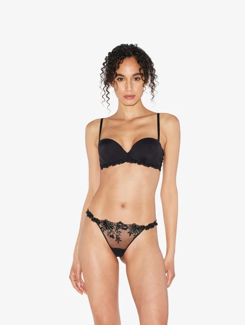 Bandeau Bra In Black Lycra With Embroidered Tulle - Image 2