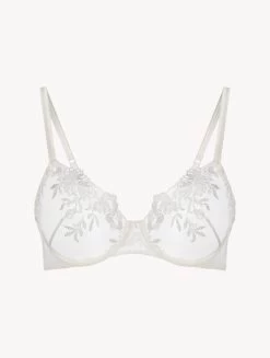 Underwired Bra In Off-white Lycra With Embroidered Tulle