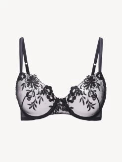 Underwired Bra In Black Lycra With Embroidered Tulle