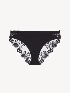 Medium Brief In Black Lycra With Embroidered Tulle