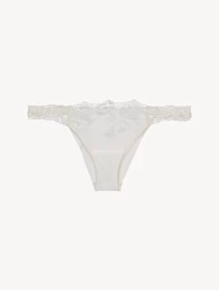 Brazilian Brief In Off-white Lycra With Embroidered Tulle