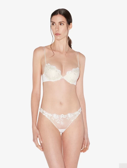 Brazilian Brief In Off-white Lycra With Embroidered Tulle - Image 2