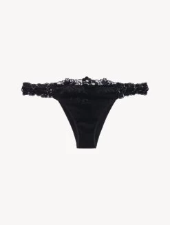Brazilian Brief In Black Lycra With Embroidered Tulle