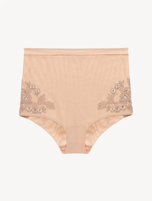 High-waisted Briefs In Sand Stretch Tulle