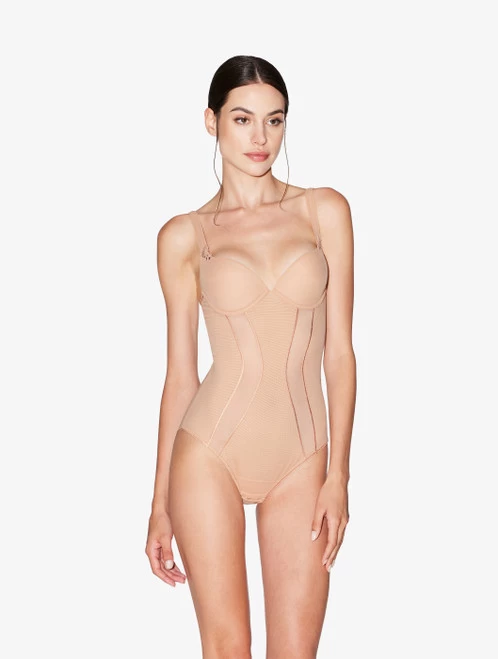 Bodysuit In Sand Stretch Tulle - Image 2