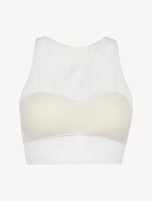 Crop Top In Off-white Stretch Tulle
