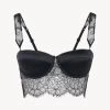 Padded Bralette In Black With Leavers Lace