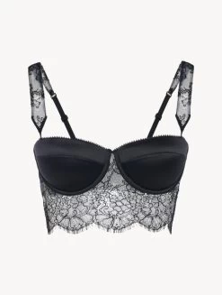 Padded Bralette In Black With Leavers Lace