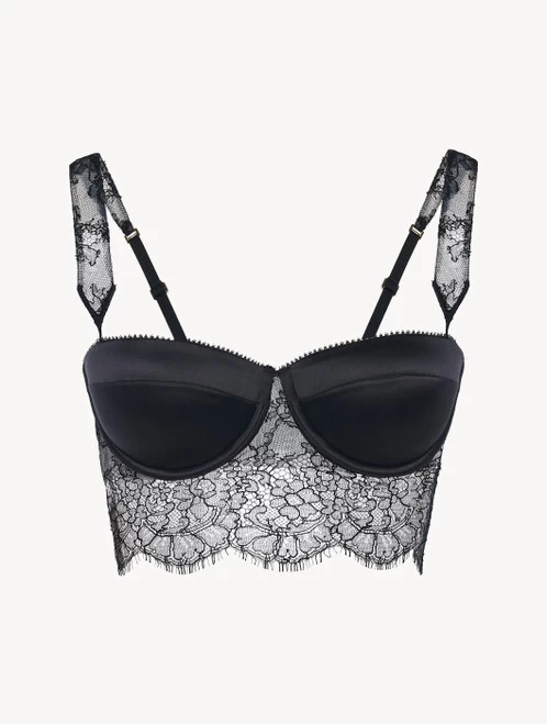 Padded Bralette In Black With Leavers Lace