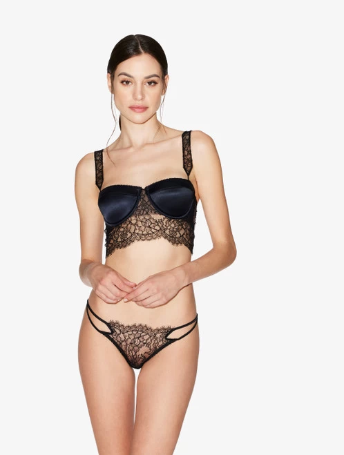 Padded Bralette In Black With Leavers Lace - Image 2
