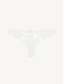 Thong In Off White With Cotton Leavers Lace