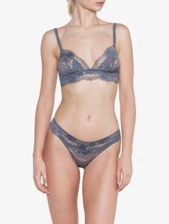 Leavers Lace Soft Bralette In Silver