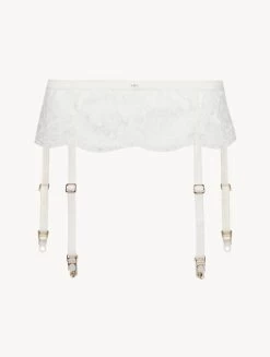 Suspender Belt In Off White With Cotton Leavers Lace