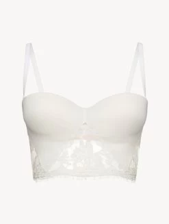 Bandeau Bra In Off White With Cotton Leavers Lace