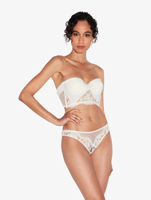 Bandeau Bra In Off White With Cotton Leavers Lace - Image 4