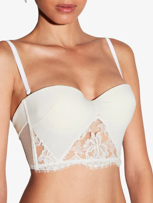Bandeau Bra In Off White With Cotton Leavers Lace - Image 5