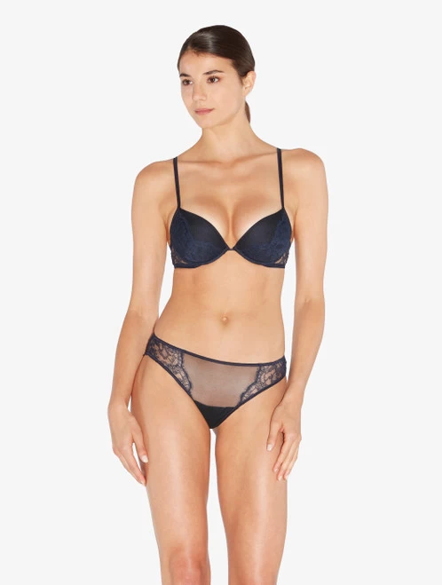 Push-Up Bra In Steel Blue And Black With Leavers Lace - Image 2