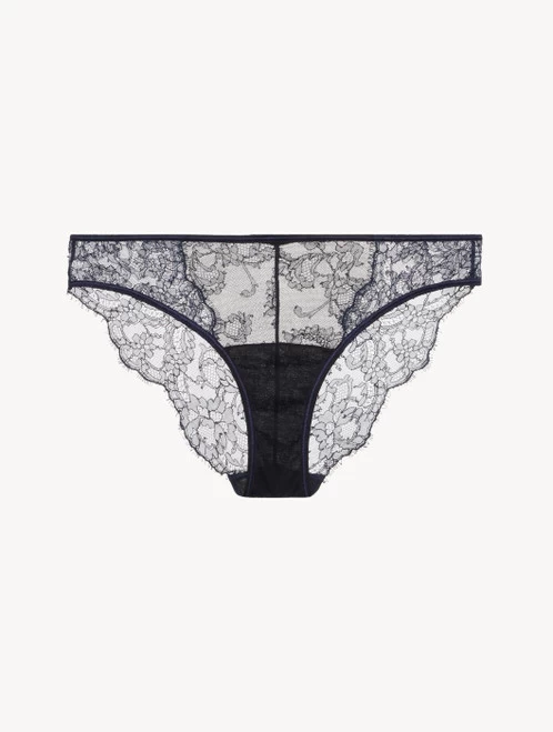 Brief In Steel Blue And Black With Leavers Lace