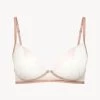 Soft Bralette In Linen And Nude Rose With Leavers Lace