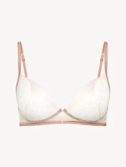Soft Bralette In Linen And Nude Rose With Leavers Lace