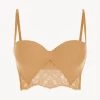 Nude Lycra Strapless Brassiere With Chantilly Lace