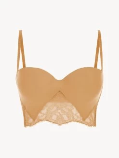 Nude Lycra Strapless Brassiere With Chantilly Lace
