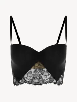 Black Lycra Strapless Brassiere With Chantilly Lace