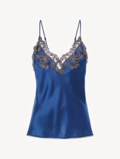 Maison Blue Silk Camisole With Frastaglio